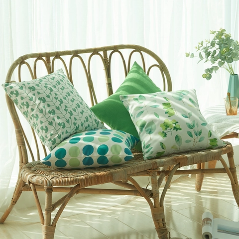 Frisch Grün Botanik Blatt Punktmuster Wasserdicht Dekorative Kissenbezug Quadratisch Polyester Wurfkissenhülle Für Sofa Zuhause