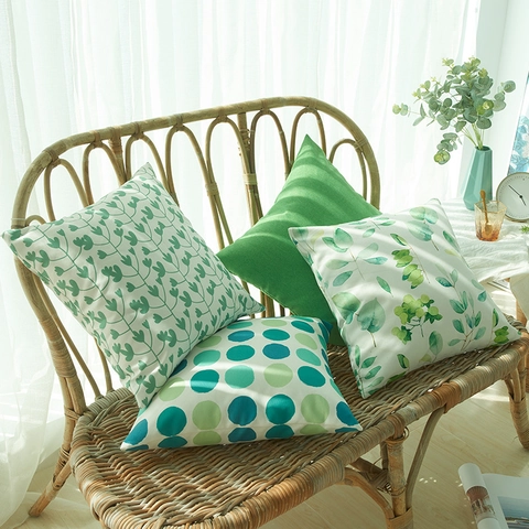 Frisch Grün Botanik Blatt Punktmuster Wasserdicht Dekorative Kissenbezug Quadratisch Polyester Wurfkissenhülle Für Sofa Zuhause
