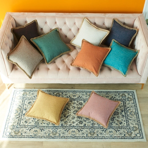 Fodera Per Cuscino In Cotone E Lino Nordic Rope Edge Tinta Unita Minimalista Sofà Decorativa Per Soggiorno Casa Arredamento