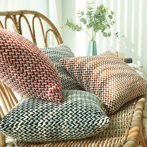 Fischgrätenmuster Gewebt Plüsch Kissenbezug Doppelseitig Weich Dekokissen Bezug Winter Warm Zuhause Deko Für Sofa Wohnzimmer