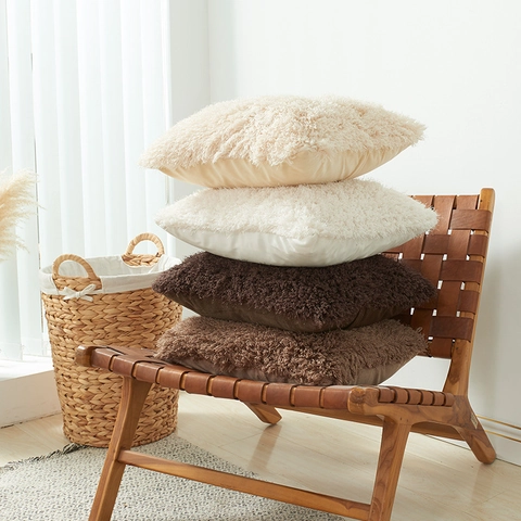 Effen Kleur Ruig Kunstbont Pluche Kussensloop Noordse Decoratieve Zachte Sierkussenhoes Voor Sofa Woonkamer Slaapkamer Huis Decor