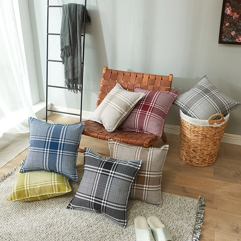 Nordisch Minimalistisch Leinen Karomuster Kissenbezug Für Sofa Wohnzimmer Deko Britisches Karo Quadratisch Kopfkissenbezug Heim Zubehör