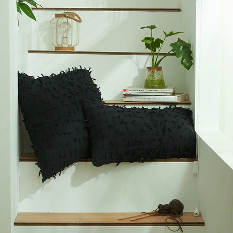 Fodera Per Cuscino In Cotone Con Nappine Stile Bohémien Nordico Tinta Unita Ricamo Trapuntato Per Divano Casa Decorativo Copricuscino