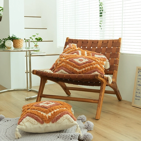 Modern Minimalistisch Baumwolle Kissenbezug Geometrisches Spleißen Muster Mit Quasten Sofa Kissenhülle Für Wohnzimmer Heimdeko