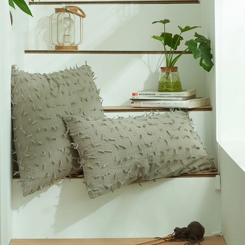 Fodera Per Cuscino In Cotone Con Nappine Stile Bohémien Nordico Tinta Unita Ricamo Trapuntato Per Divano Casa Decorativo Copricuscino
