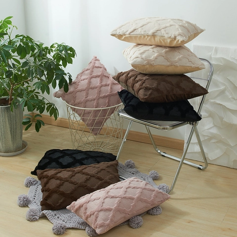 Noordse Stijl Pluche Gestreept Kussenhoes Getuft Geometrisch Ruitpatroon Decoratieve Kussensloop Voor Sofa Bed Woonkamer Huisdecoratie
