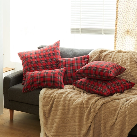 Weihnachten Rot Grün Karo Kissenbezug Dekokissenbezug Und Tischläufer Set Für Zuhause Urlaub Dekor Polyester Baumwolle Kariert Design