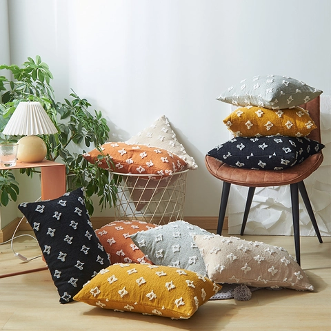 Fodera per Cuscino a Ciuffi in Stile Bohemien con Motivo a Stella Misto Cotone Federa Decorativa per Divano Soggiorno Casa
