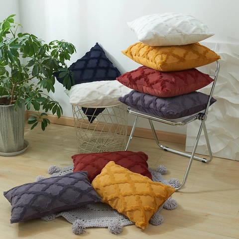Noordse Stijl Pluche Gestreept Kussenhoes Getuft Geometrisch Ruitpatroon Decoratieve Kussensloop Voor Sofa Bed Woonkamer Huisdecoratie