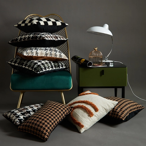 Hahnentritt Schaakbord Getuft Kussensloop Zacht Imitatie Lamswol Decoratieve Kussenhoes Voor Sofa Couch Thuis Decor