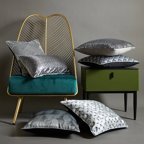 Moderner Luxus Hochpräziser Garngefärbter Pailletten Kissenbezug Geometrisch Bestickte Kissenhülle Dekorativer Sofa Kissenbezug