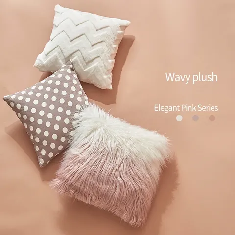 Funda de Cojín Decorativa de Felpa Nórdica Patrón Ondulado Lunares Degradado Pelo Largo Para Sofá Hogar Sala de Estar