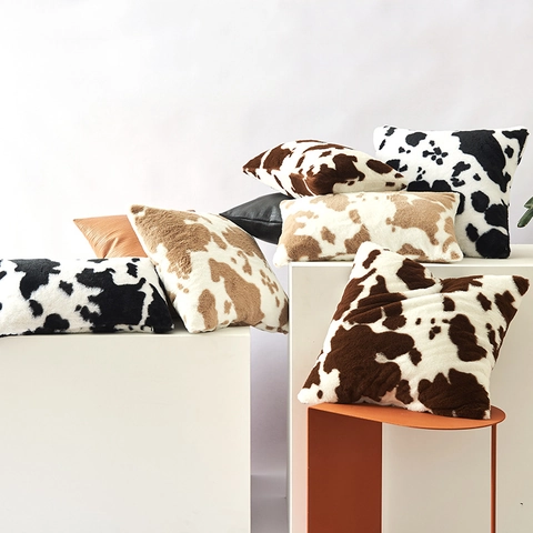 Modern Cow Pattern Plush Throw Pillowcase Soft Double Sided Faux Fur Cushion Cover For Sofa Car Home Decor Aesthetic Pillow Case