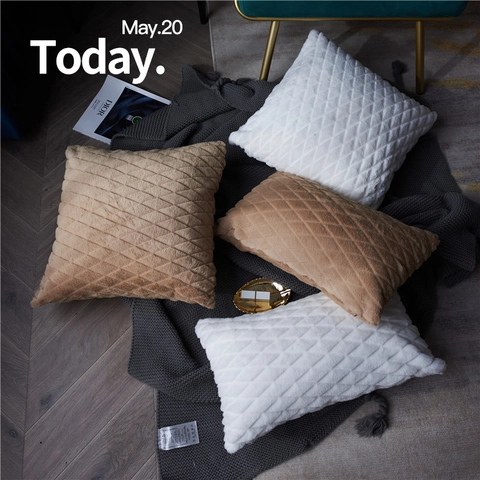 Luxe Pluche Kussenhoes Ruitpatroon Ultrasone 3D Reliëfdruk Noordse Stijl Decoratieve Kussensloop Voor Woonkamer Bank