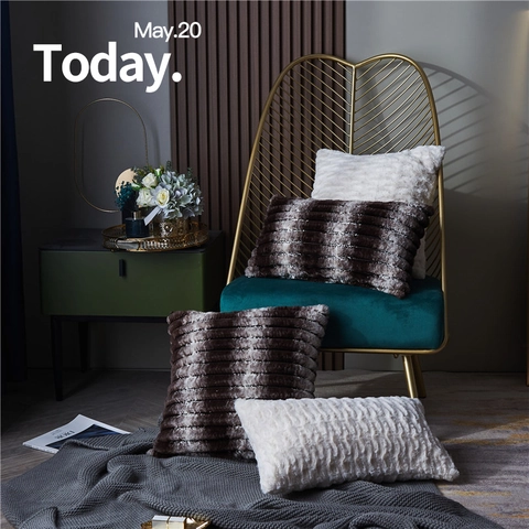Fodera per Cuscino in Peluche Minimalista Nordico Morbida Pelliccia Sintetica a Righe Copricuscino Decorativo Quadrato per Divano Soggiorno Arredamento Casa