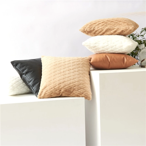 Luxe Pluche Kussenhoes Ruitpatroon Ultrasone 3D Reliëfdruk Noordse Stijl Decoratieve Kussensloop Voor Woonkamer Bank