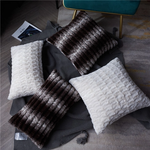 Fodera per Cuscino in Peluche Minimalista Nordico Morbida Pelliccia Sintetica a Righe Copricuscino Decorativo Quadrato per Divano Soggiorno Arredamento Casa