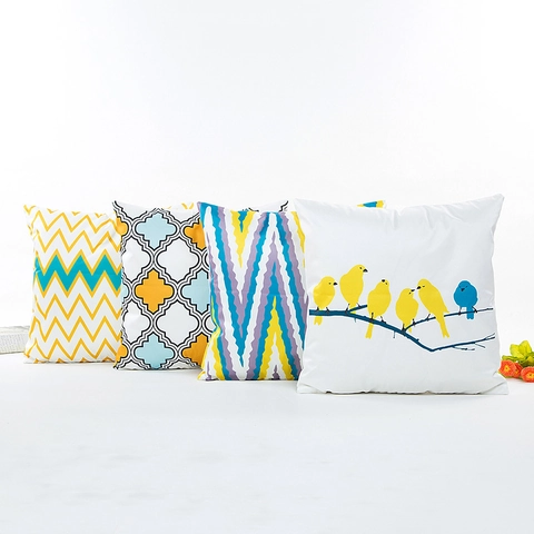 Fodera Per Cuscino Decorativa In Satin Di Finta Seta Moderna Minimalista Astratta Geometrica Con Stampa Di Uccelli Per Soggiorno