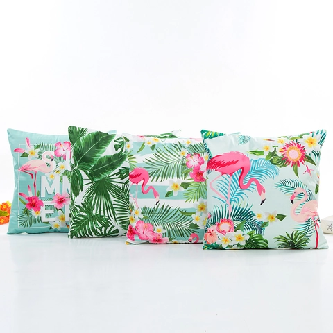 Tropical Flamingo Plant Pattern Satin Pillowcase Modern Minimalist Decorative Square Cushion Cover For Home Living Room
