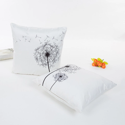 Fodera per Cuscino Decorativo Nordic Dandelion Print Imitazione Seta Satinata per Divano Camera da Letto Soggiorno Bianco Quadrato Casa Decor