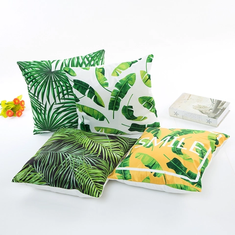 Federa Moderna in Raso di Poliestere con Foglie Verdi Tropicali Federa Quadrata Decorativa per Divano Soggiorno Camera da Letto
