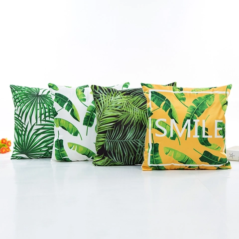 Federa Moderna in Raso di Poliestere con Foglie Verdi Tropicali Federa Quadrata Decorativa per Divano Soggiorno Camera da Letto