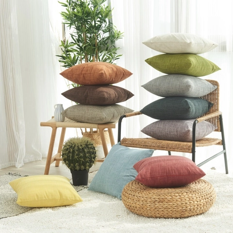 Japanischer Minimalistischer Einfarbiger Baumwollleinen Kissenbezug Strukturierter Dekorativer Kissenbezug Für Sofa Bett Dekor