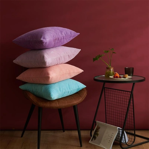Funda de Almohada de Pana Minimalista Funda de Cojín Cuadrada Decorativa Textura de Rayas de Maíz Para Sofá Hogar