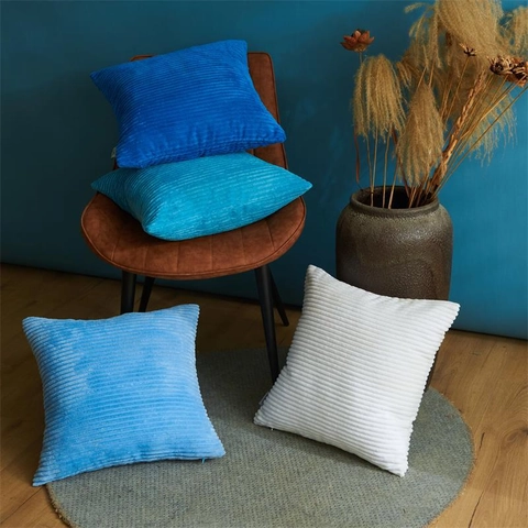 Funda de Almohada de Pana Minimalista Funda de Cojín Cuadrada Decorativa Textura de Rayas de Maíz Para Sofá Hogar
