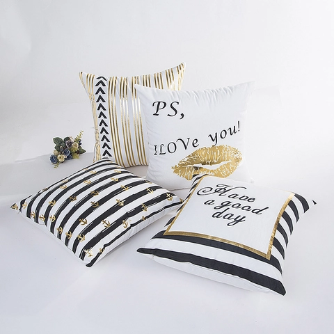 Federa per Cuscino Moderna Minimalista con Stampa a Caldo Oro a Strisce in Poliestere Geometrica Copricuscino Decorativo per Divano