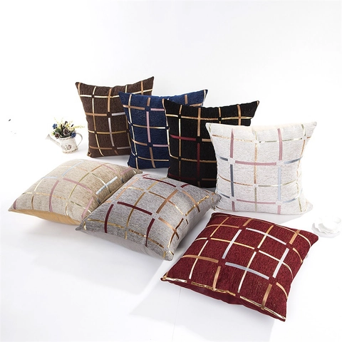 Geometrisch Raster Chenille Kussenhoes Goudstempelen Decoratieve Kussensloop Luxe Vierkante Sierkussenhoes Voor Bank Huis Decoratie