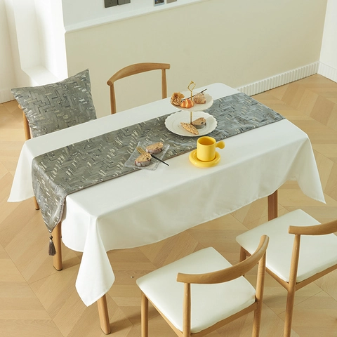 Chemin de Table Jacquard Mosaïque Géométrique Moderne Avec Glands Polycoton Décor de Table pour Salon Entrée Cabinet