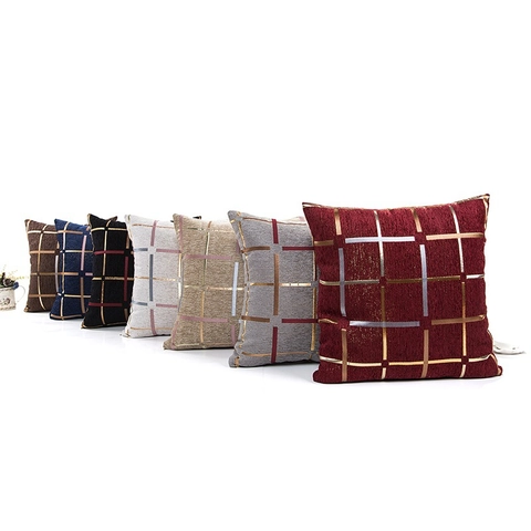 Geometrisch Raster Chenille Kussenhoes Goudstempelen Decoratieve Kussensloop Luxe Vierkante Sierkussenhoes Voor Bank Huis Decoratie