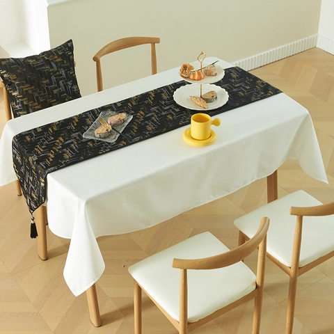 Chemin de Table Jacquard Mosaïque Géométrique Moderne Avec Glands Polycoton Décor de Table pour Salon Entrée Cabinet