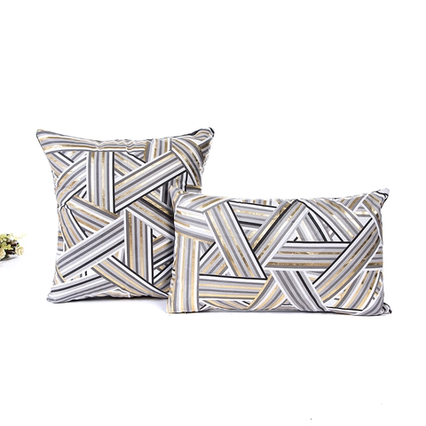Funda de Almohada Moderna de Rayas Geométricas Bronceada Oro Gris Blanco de Felpa Funda de Cojín Decorativa para Sofá Sala de Estar