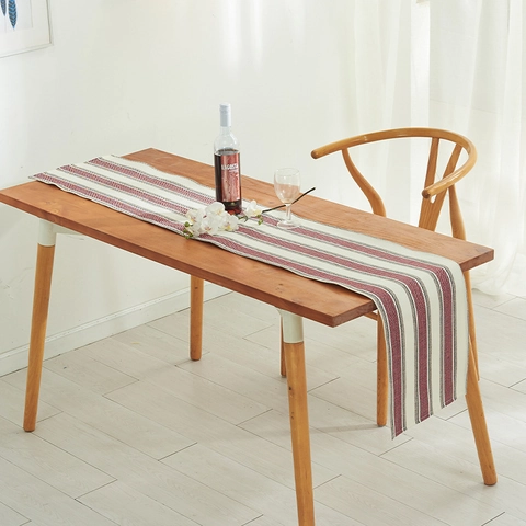 Chemin de Table Rayé en Coton et Lin Minimaliste Moderne Pour Table à Manger Nappe Décorative Nordique Pour Salon