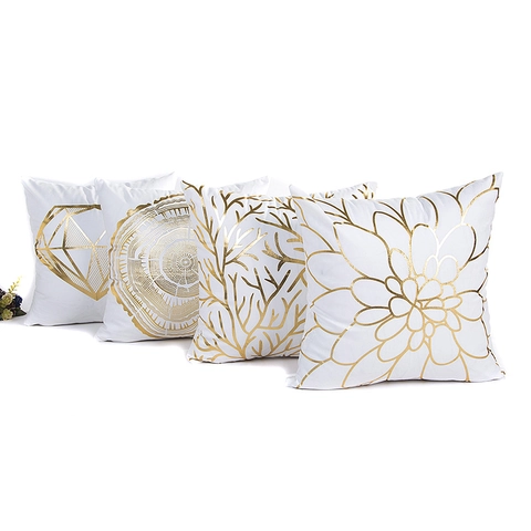 Moderno Minimalista Stampa a Caldo Oro Bianco Peluche Federa Lusso Fiore Ramo Modello Decorativo Copricuscino per Soggiorno Divano Casa Arredo
