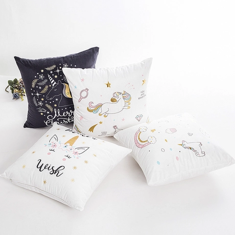 Goudfolie Eenhoorn Kerst Kussensloop Polyester Vierkante Kussenhoes Voor Woondecoratie Woonkamer Bank Cadeau