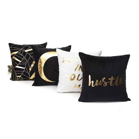 Fodera per Cuscino Moderna Bronzata in Lamina d'Oro Minimalista con Motivo Geometrico Luna Lettera Copricuscino per Divano