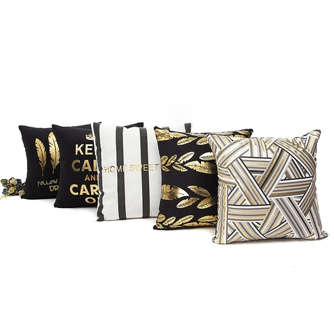 Federa Decorativa con Stampa a Caldo Oro Motivo Geometrico Piuma Fodera per Cuscino Quadrata Decorazione Casa Moderna Per Divano Letto