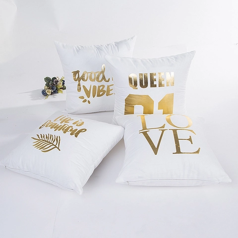 Fodera per Cuscino in Peluche Bianco Moderno Minimalista Stampa di Lettere in Lamina d'Oro Federa Decorativa per Divano