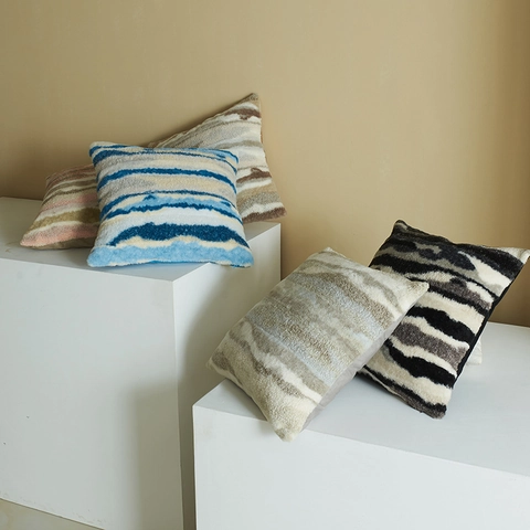 Funda de Cojín de Felpa Minimalista Moderna con Patrón de Ondas con Textura Tufted para Sofá de Sala de Estar Decoración del Hogar