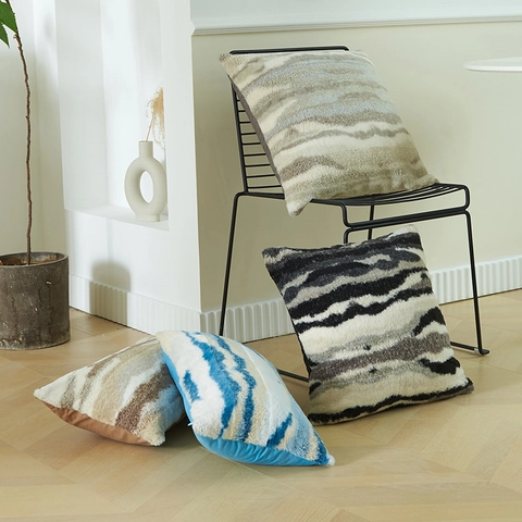 Funda de Cojín de Felpa Minimalista Moderna con Patrón de Ondas con Textura Tufted para Sofá de Sala de Estar Decoración del Hogar