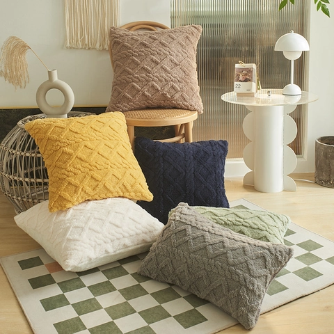 Federa per Cuscino in Peluche Jacquard Minimalista Moderno Motivo Geometrico a Rombi Fodera per Cuscino per Divano Casa