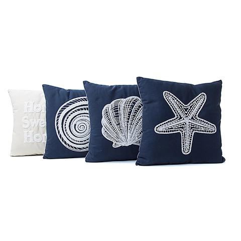 Modern Minimalistisch Marine Stickerei Kissenbezug Ozean Seestern Muschel Muster Kissenhülle Für Sofa Haus Dekor