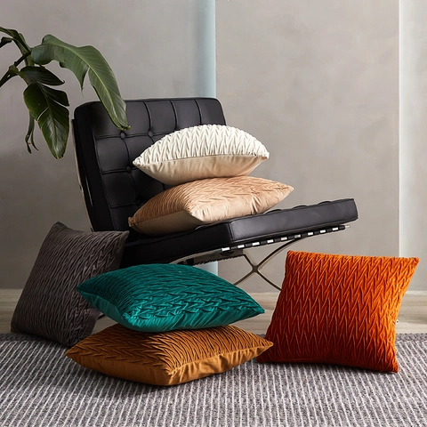 Fodera per Cuscino in Velluto Pieghettato Decorativa Quadrata Velluto d'Olanda Punto Smock per Divano Camera da Letto Soggiorno