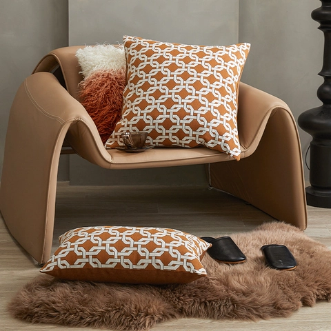 Federa Geometrica in Jacquard ad Alta Densità Minimalista Moderna Lussuosa Fodera per Cuscino Arancione per Divano Soggiorno