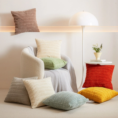 Federa Quadrata in Velluto a Coste Minimalista Moderna Tinta Unita Copricuscino Decorativo per Divano Letto Soggiorno Casa