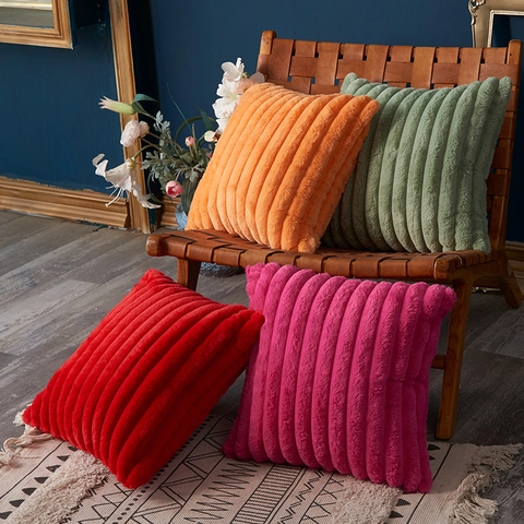 Moderne Zachte Pluche Brede Streep Decoratieve Sierkussen Sloop Dubbelzijdige Verdikte Kussenhoes Voor Sofa Woonkamer Home Decor