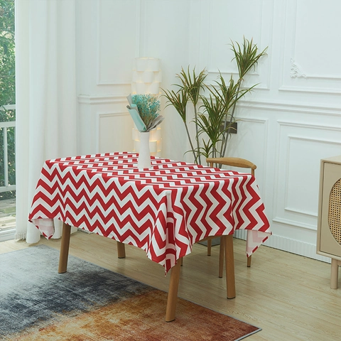 Nordic Style Waterproof Wash-free Polyester Tablecloth Solid Colors Zigzag Wave Pattern For Rectangular Square Dining Tables Home Kitchen Decor